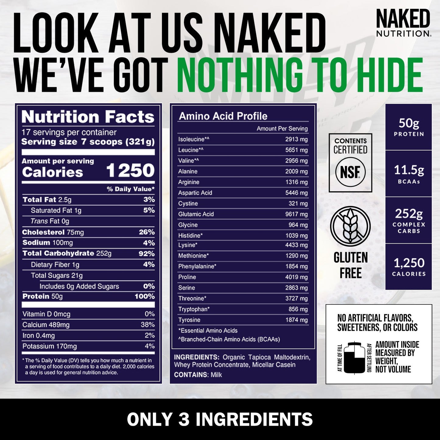 Mass Gainer Protein Supplement - Unflavored 12LB Made for Simple High-Calorie Drink Routines