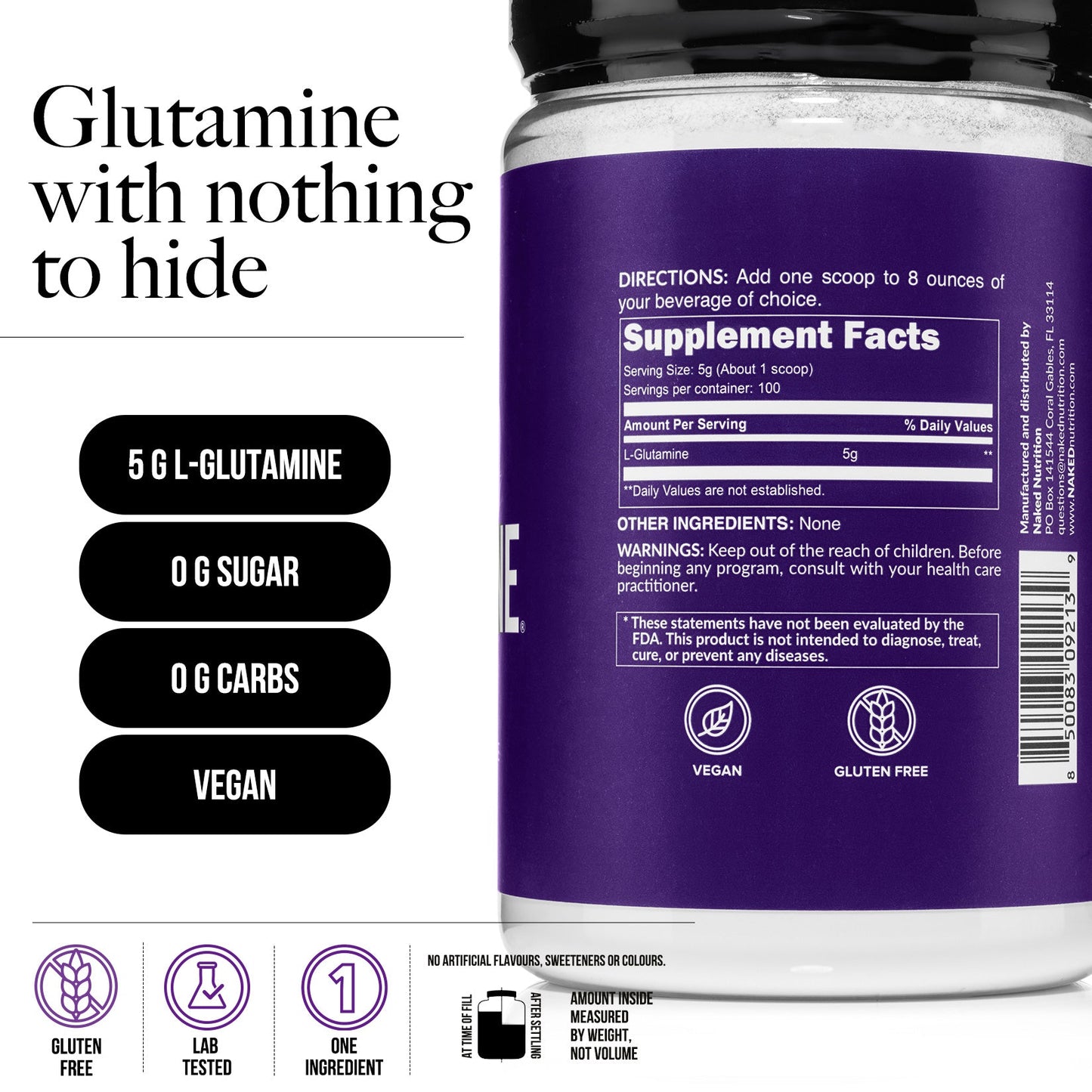 Glutamine Powder - 1.1LB for Straightforward Workout Nutrition