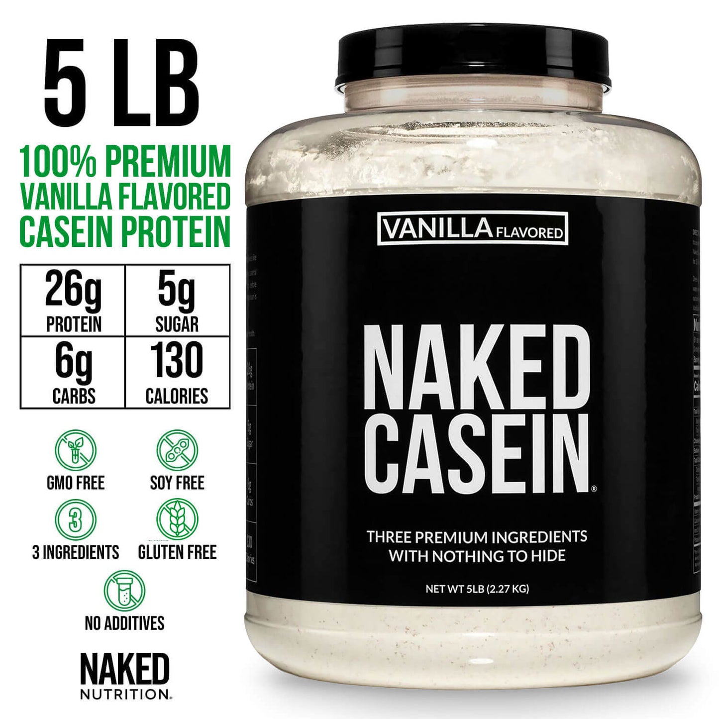 Vanilla Casein Protein Powder - Vanilla - Value Size for Simple Daily Protein Routines