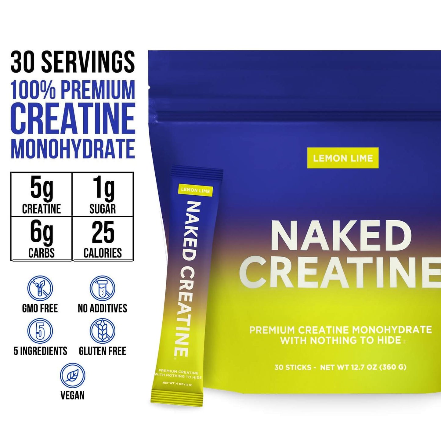 Lemon Lime Creatine Travel Packs - Lemon Lime Sticks for Straightforward Workout Nutrition