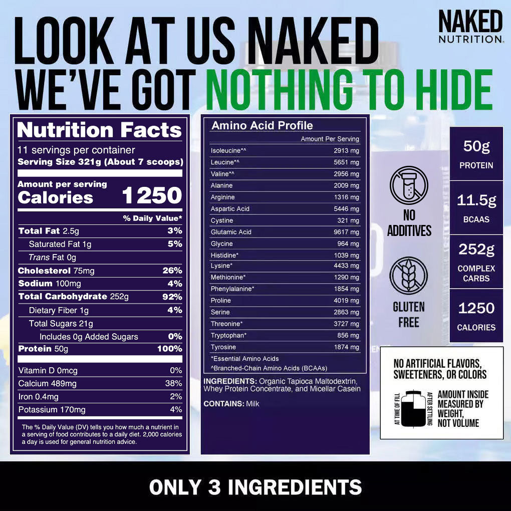 Mass Gainer Protein Supplement - Unflavored Made for Simple High-Calorie Drink Routines