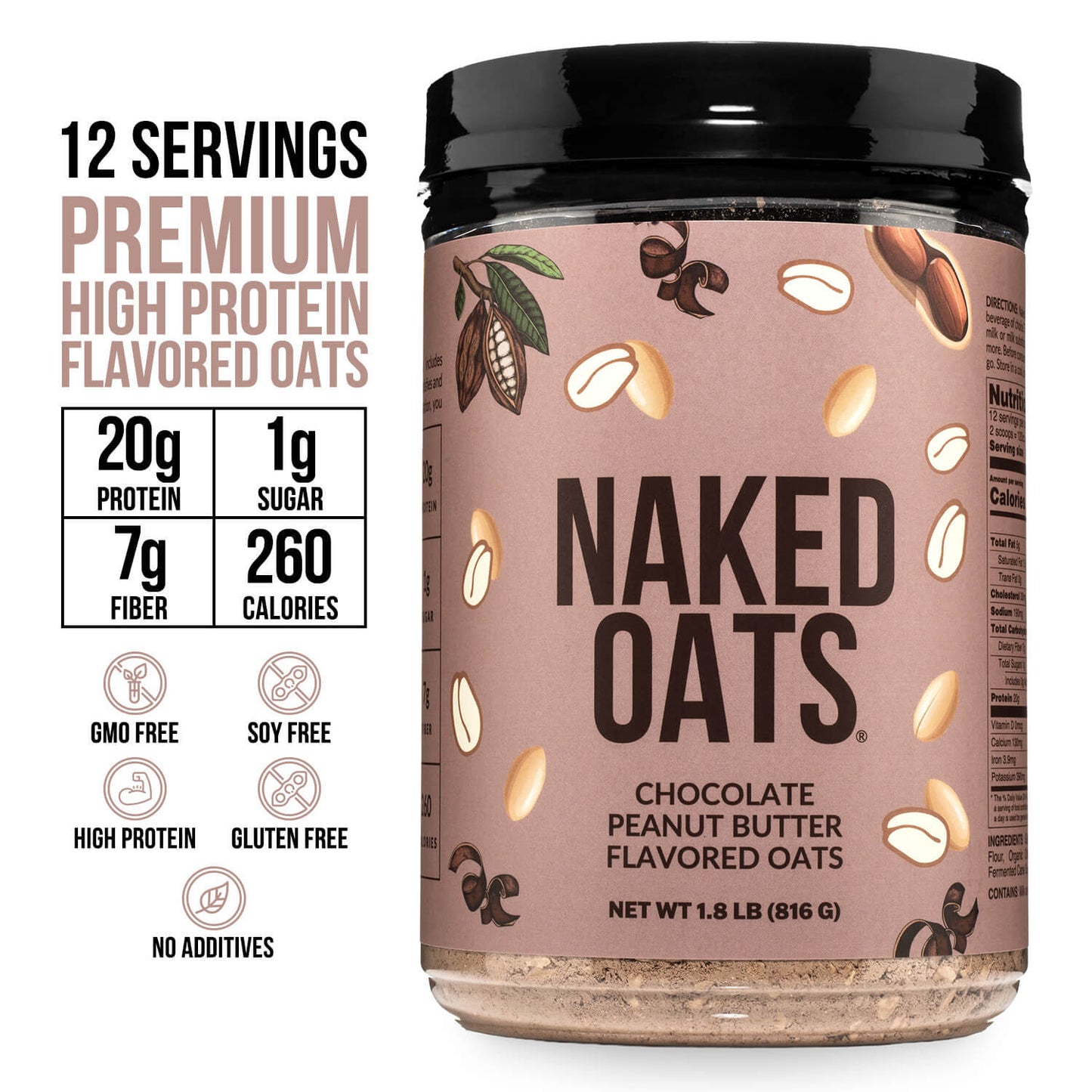 Chocolate Peanut Butter Protein Oats - Chocolate Peanut Butter with a Flavorful, Easy-Prep Oat Blend