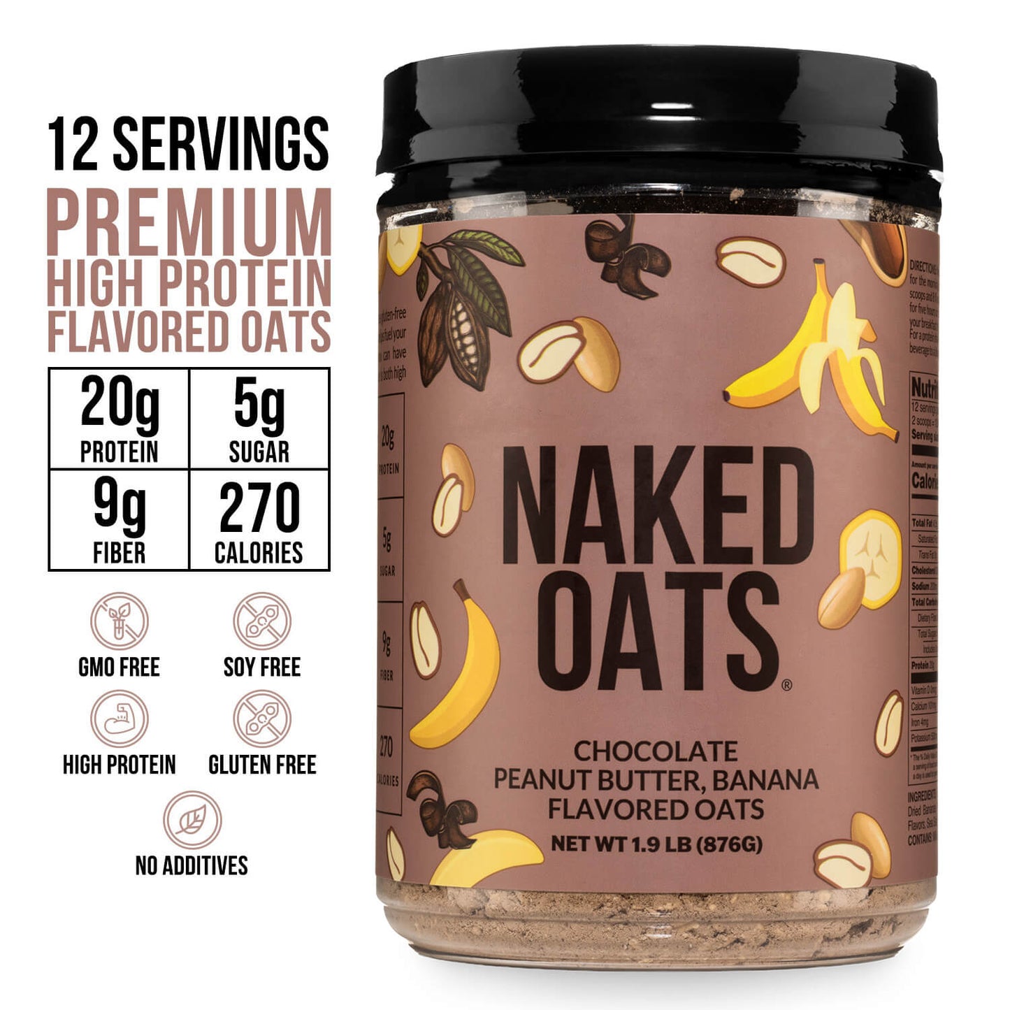 Chocolate Peanut Butter Banana Protein Oats - Chocolate PB Banana with a Flavorful, Easy-Prep Oat Blend