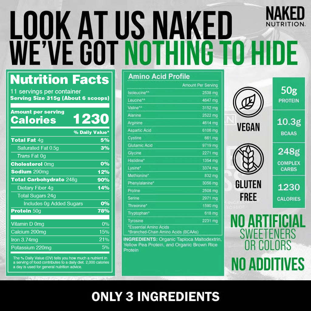 Vegan Mass Gainer Supplement - Unflavored (Vegan) Made for Simple High-Calorie Drink Routines