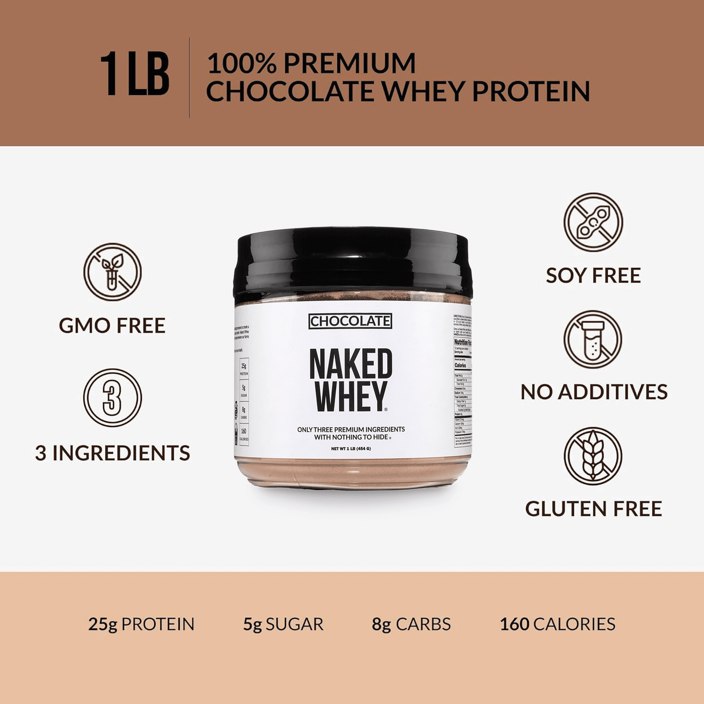 Chocolate Whey Protein Powder 1lb - Chocolate for Simple Daily Protein Routines