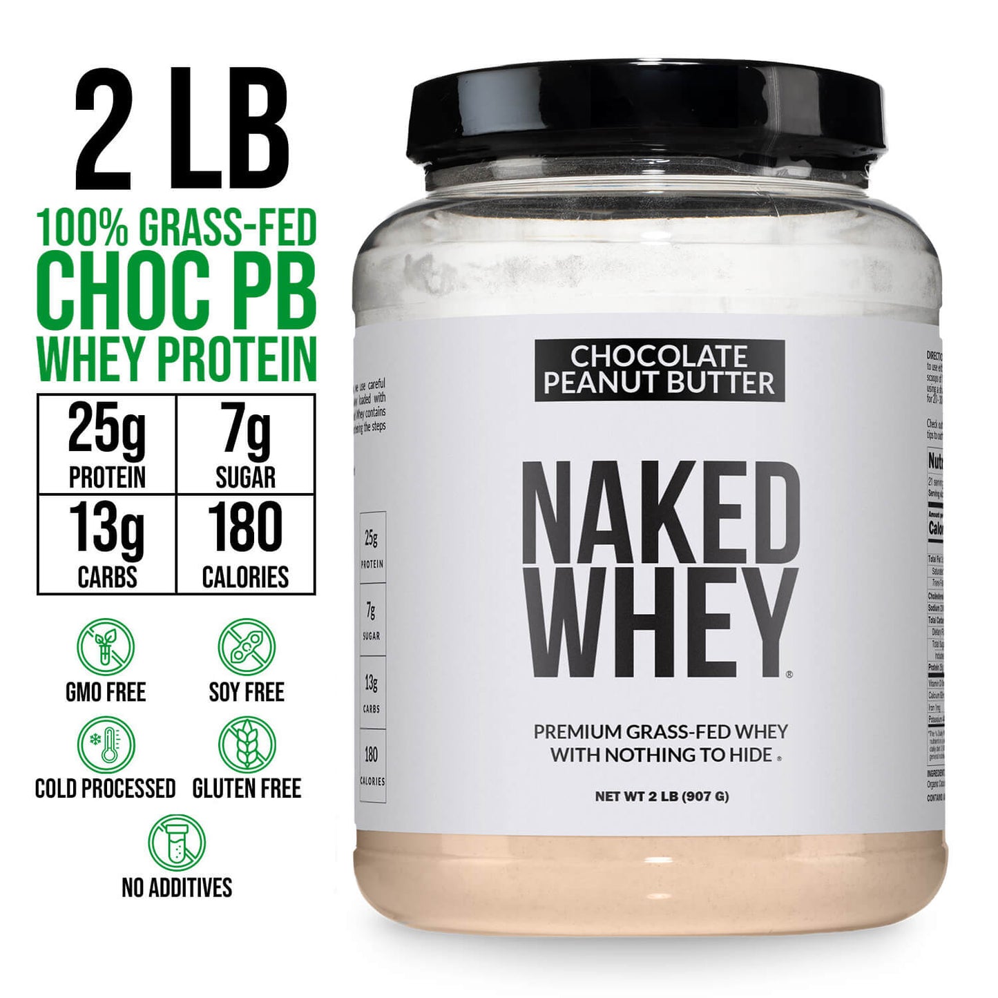 Chocolate Peanut Butter Whey Protein Powder 2LB - Chocolate PB for Simple Daily Protein Routines