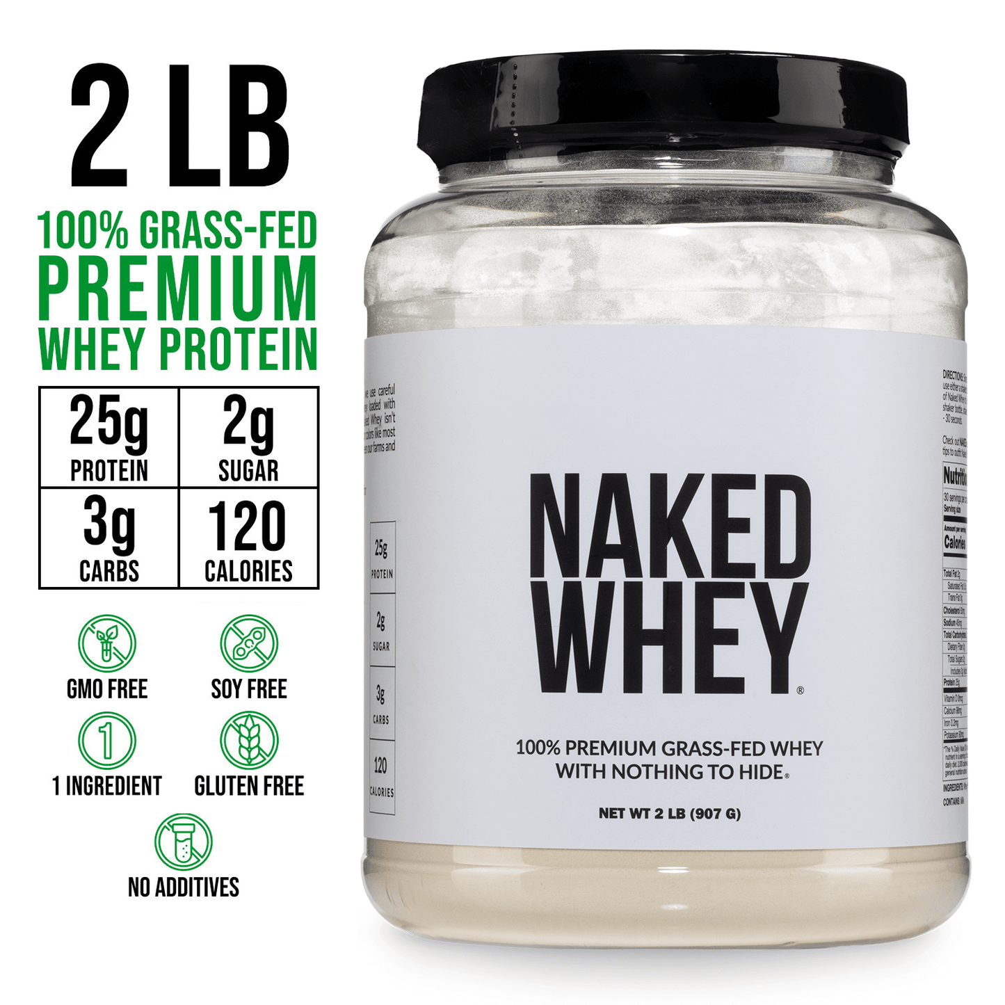 Grass Fed Whey Protein Powder - Unflavored - Standard Size for Simple Daily Protein Routines